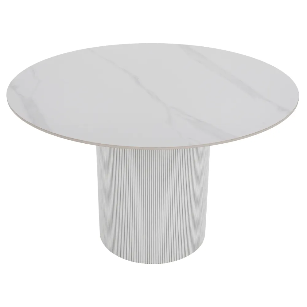 Jídelní stůl, bílý mramor/MDF, průměr 120 cm, MAHIR TYP 1