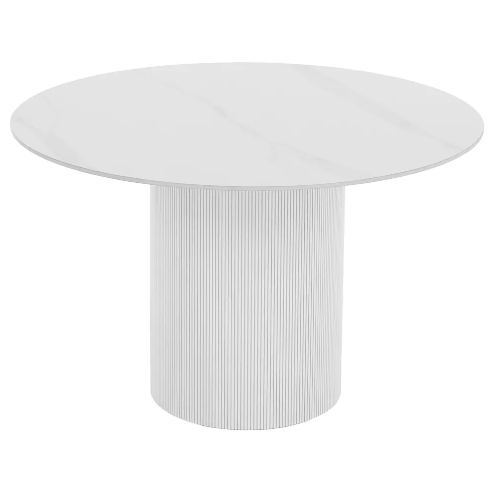 Jídelní stůl, bílý mramor/MDF, průměr 120 cm, MAHIR TYP 1
