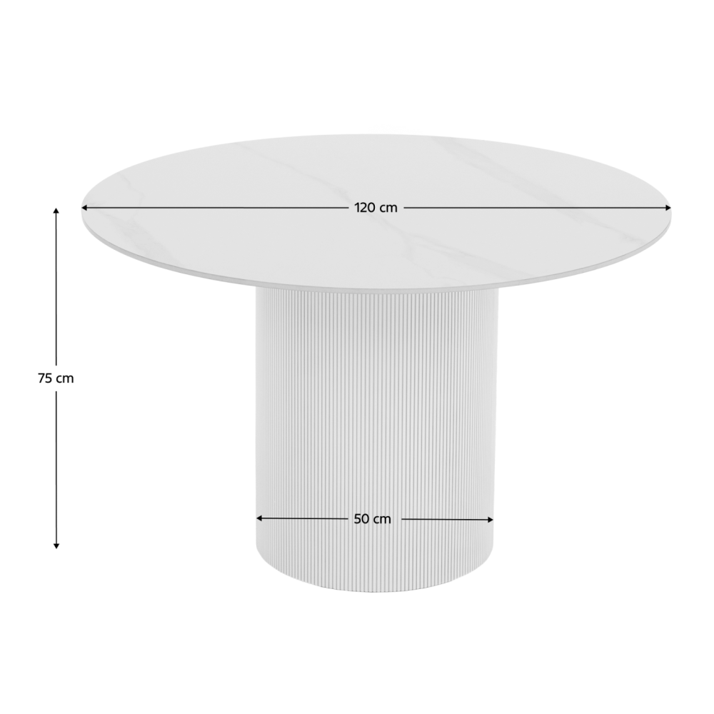 Jídelní stůl, bílý mramor/MDF, průměr 120 cm, MAHIR TYP 1