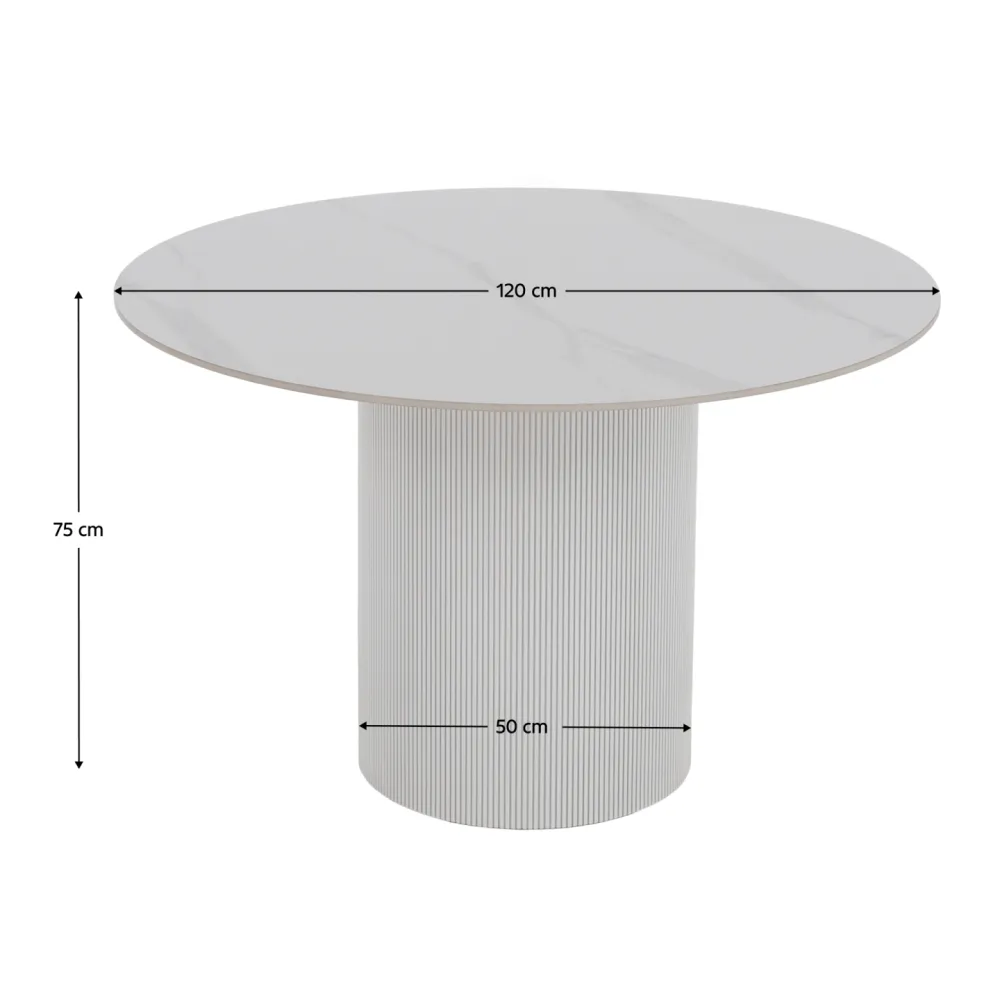 Jídelní stůl, bílý mramor/MDF, průměr 120 cm, MAHIR TYP 1