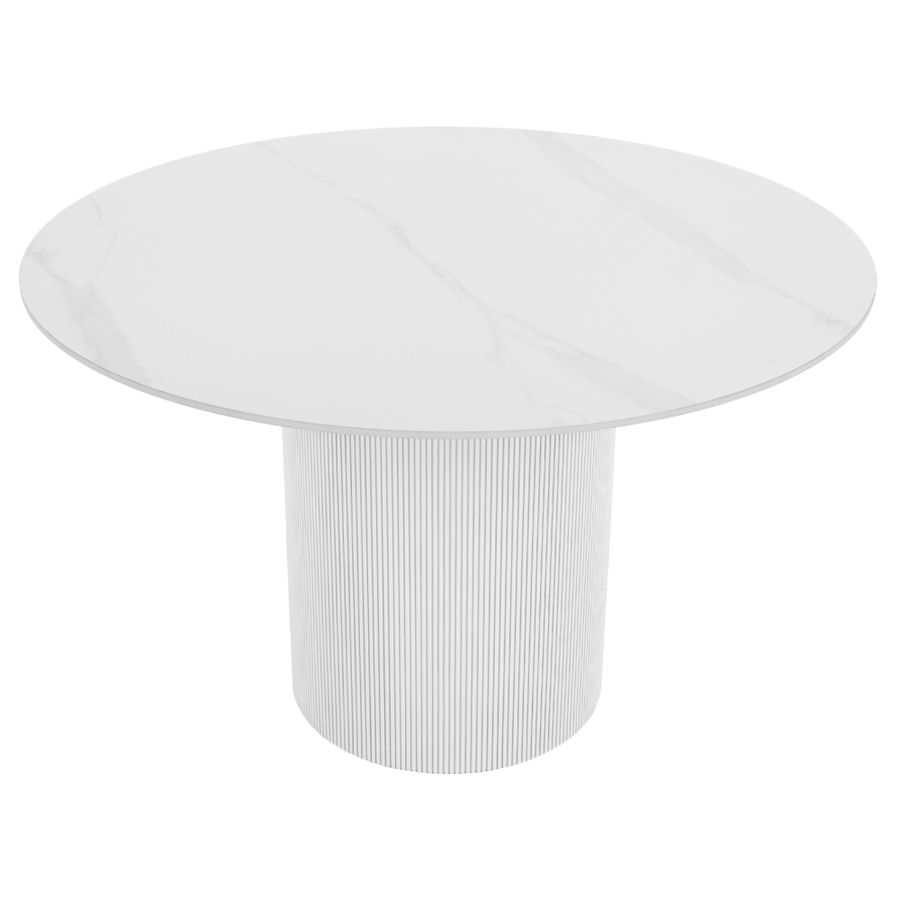 Jídelní stůl, bílý mramor/MDF, průměr 120 cm, MAHIR TYP 1