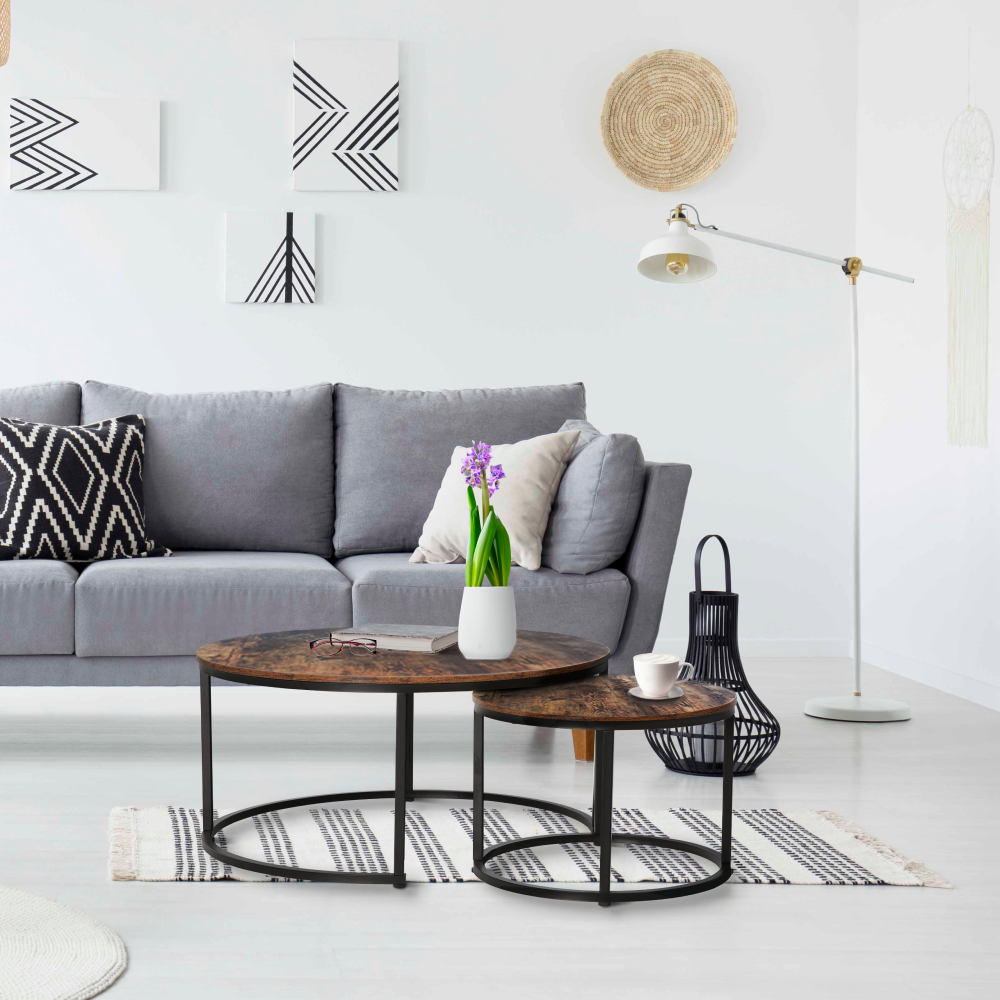 Konferenční stolky, set 2 ks, ořech/černá, CIRKO