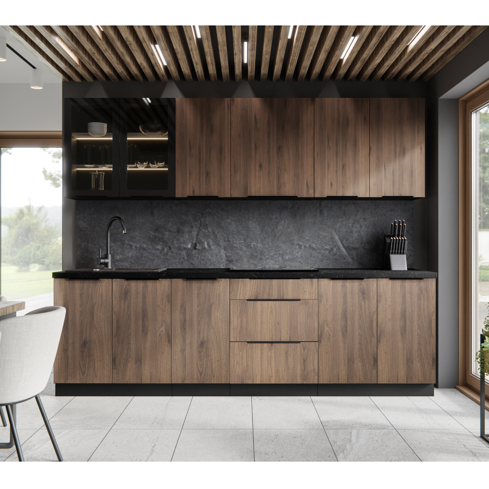 Spodní skříňka, ořech okapi/černá, MENZO 60 D GAZ BB