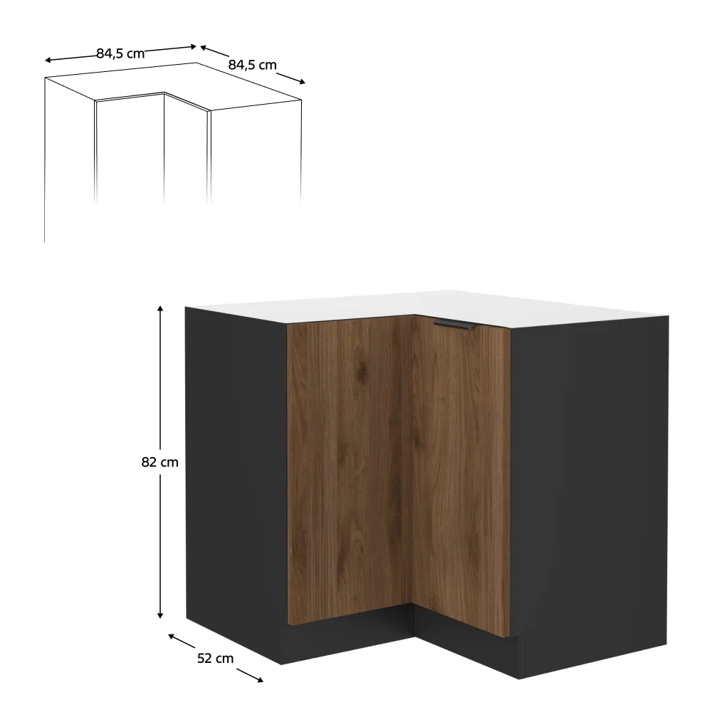Spodní rohová skříňka, ořech okapi/černá, MENZO 90x90 DN 2F BB