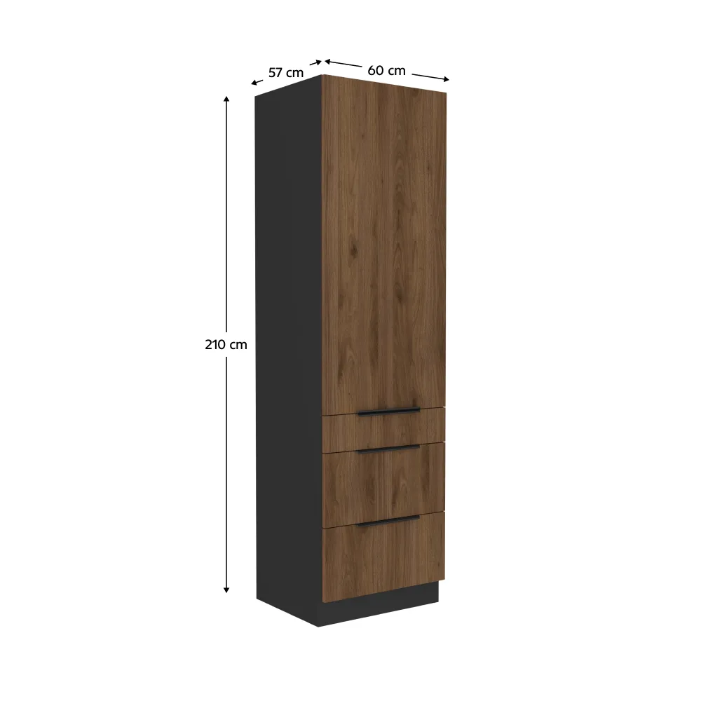 Vysoká skříňka, ořech okapi/černá, MENZO 60 DKS-210 3S1F