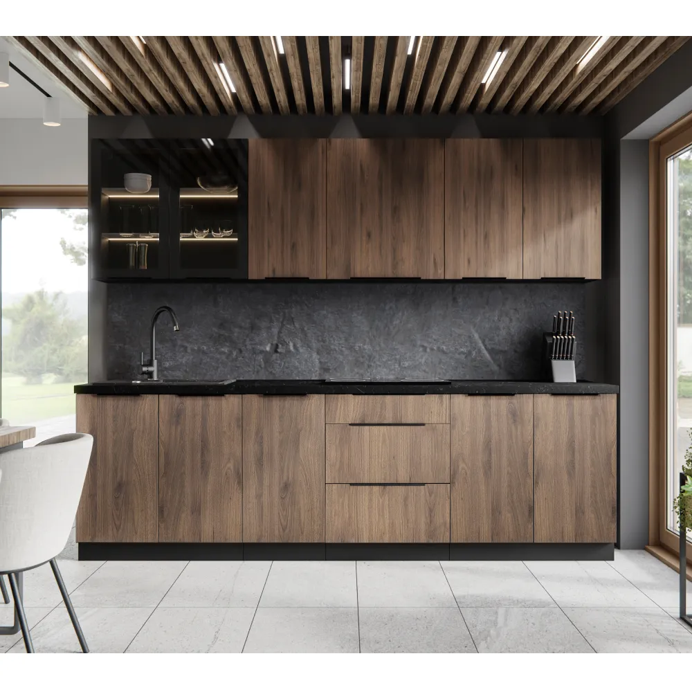 Skříňka na vestavnou chladničku, ořech okapi/černá, MENZO 60 LO-210 2F