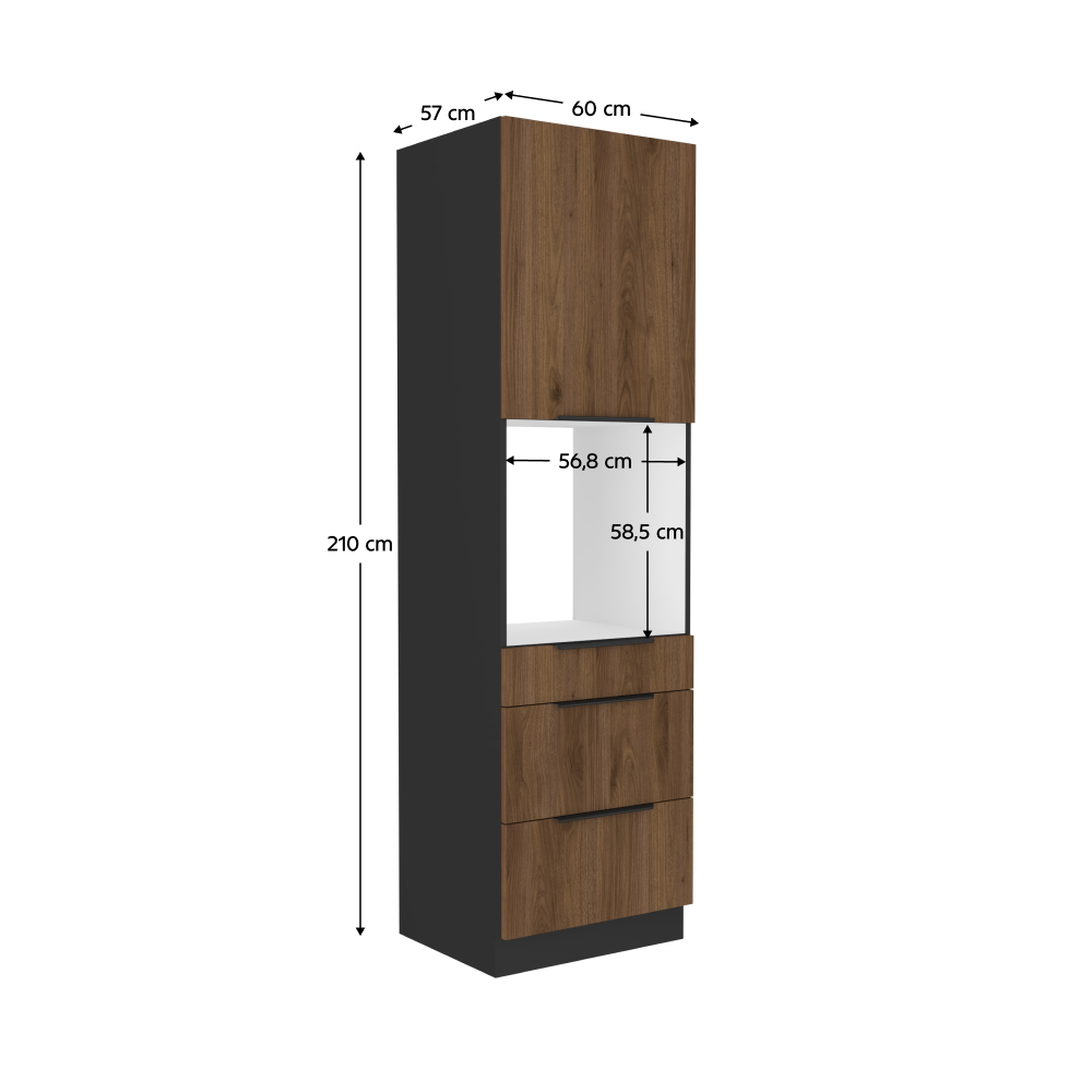 Vysoká skříňka na vestavnou troubu, ořech okapi/černá, MENZO 60 DPS-210 3S1F