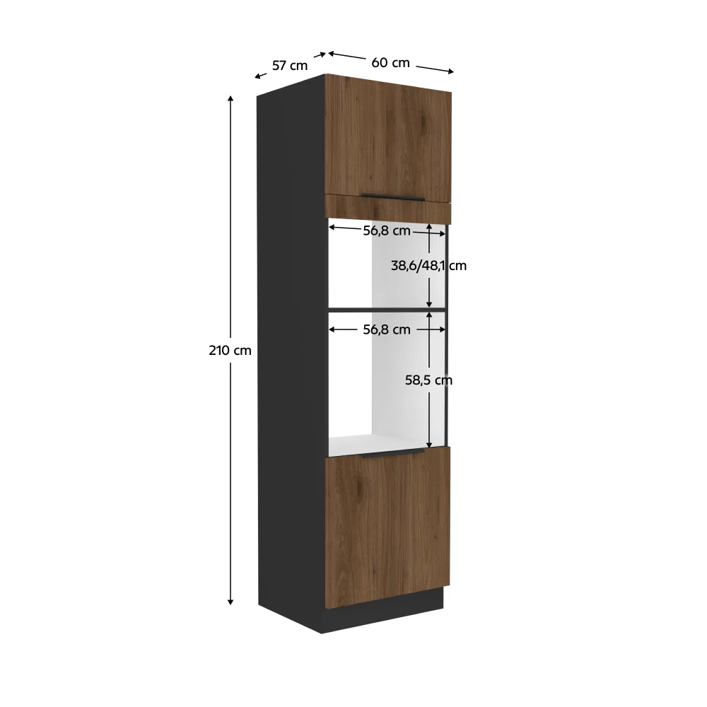 Vysoká skříňka na troubu a mikrovlnou troubu, ořech okapi/černá, MENZO 60 DPM-210 2F