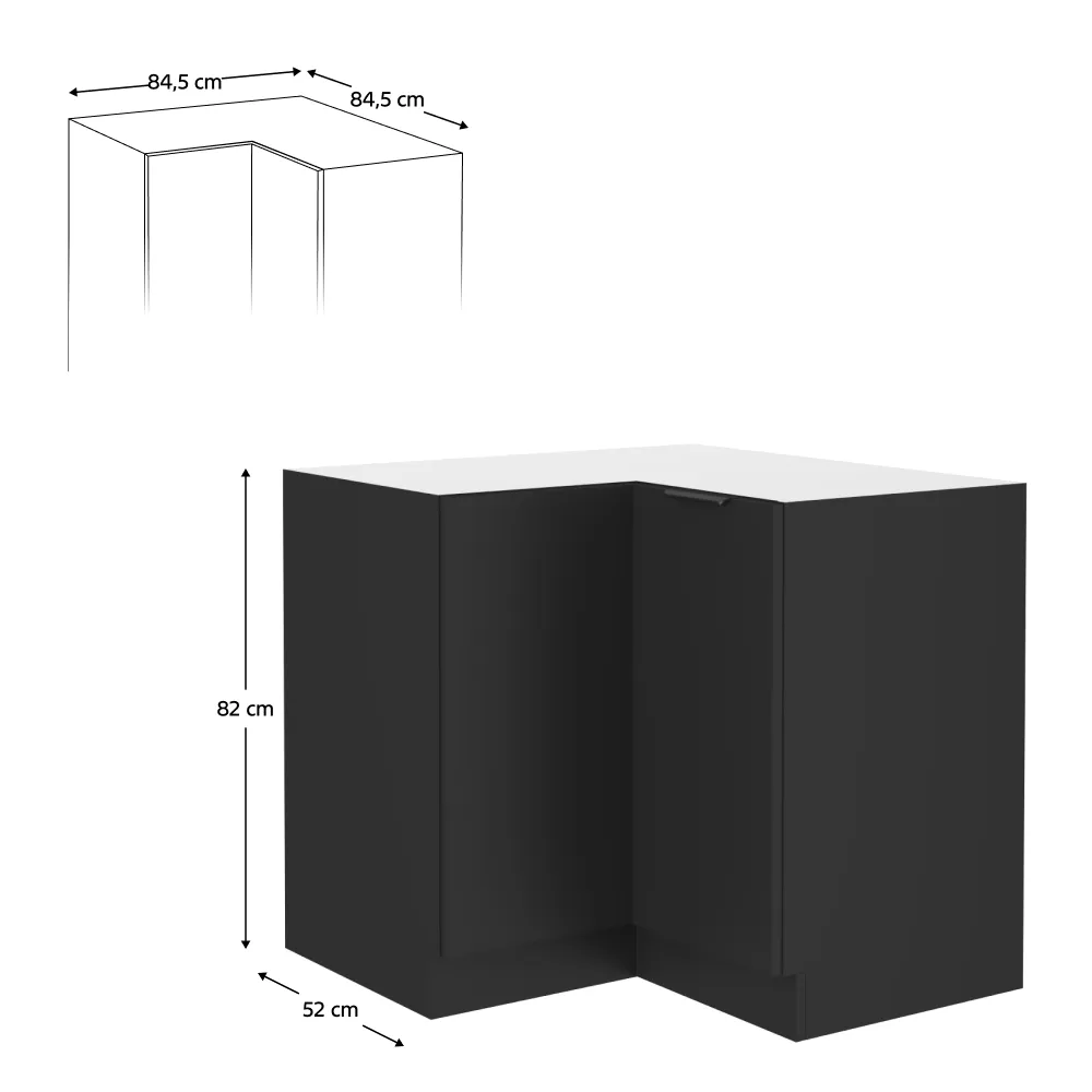 Spodní rohová skříňka, černá, SIBER 90x90 DN 2F BB