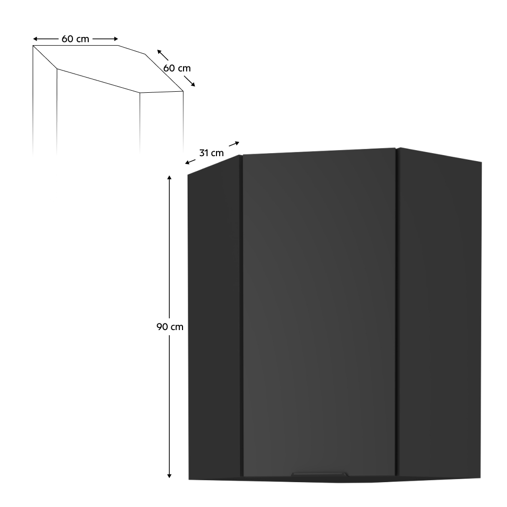 Horní rohová skříňka, černá, SIBER 60x60 GN-90 1F