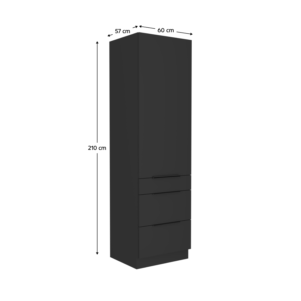 Vysoká skříňka, černá, SIBER 60 DKS-210 3S1F