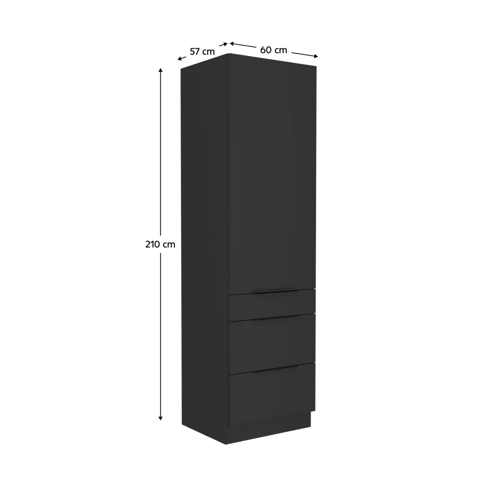 Vysoká skříňka, černá, SIBER 60 DKS-210 3S1F