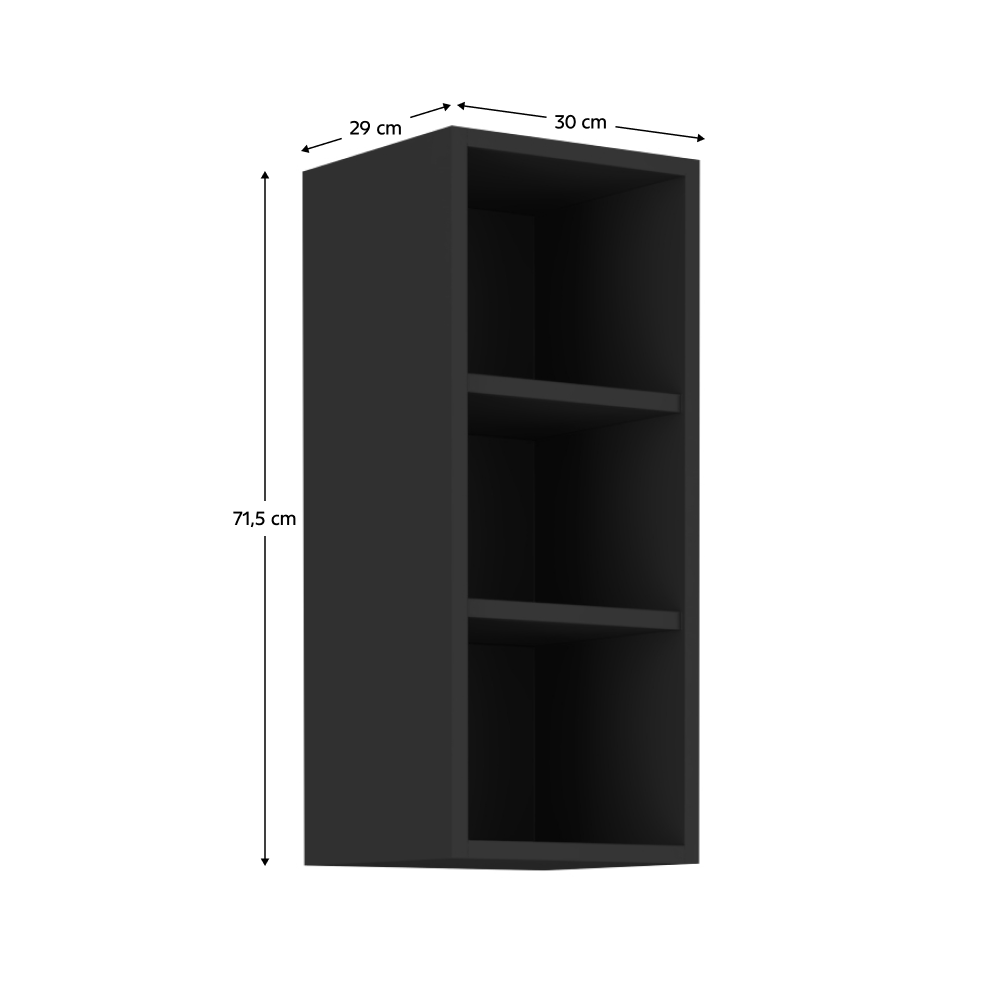Horní otevřená skříňka, černá, ARAKA/MENZO/SIBER 30 G-72 OTW