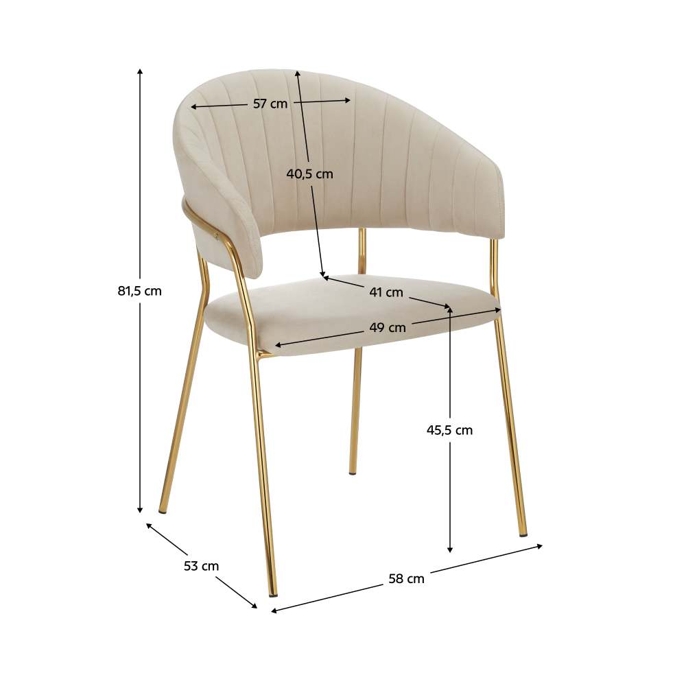Designové jídelní křeslo, béžová Velvet látka/gold chrom zlatý, DASMIN TYP 1