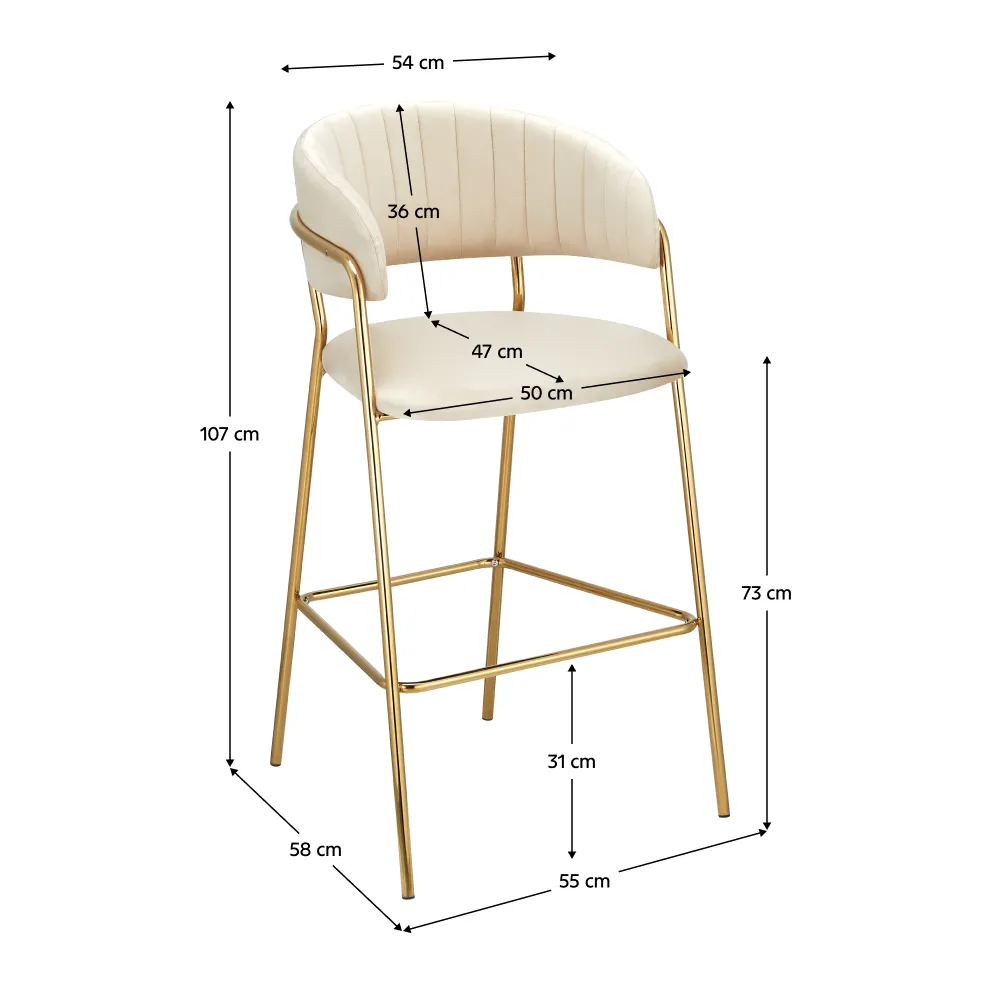 Designová barová židle, béžová Velvet látka/gold chrom zlatý, DASMIN TYP 2