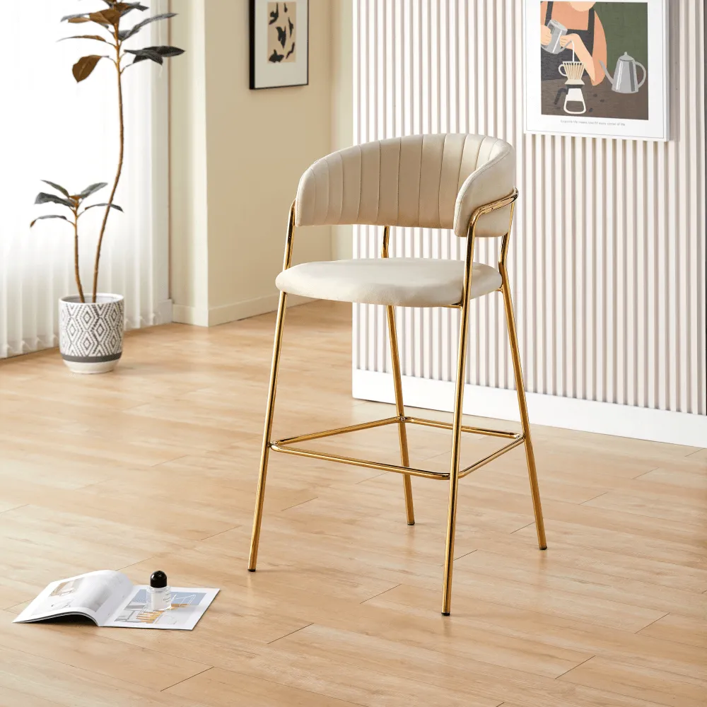 Designová barová židle, béžová Velvet látka/gold chrom zlatý, DASMIN TYP 2