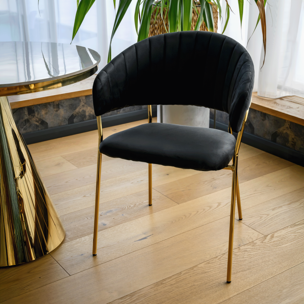 Designové jídelní křeslo, černá Velvet látka/gold chrom zlatý, DASMIN TYP 1