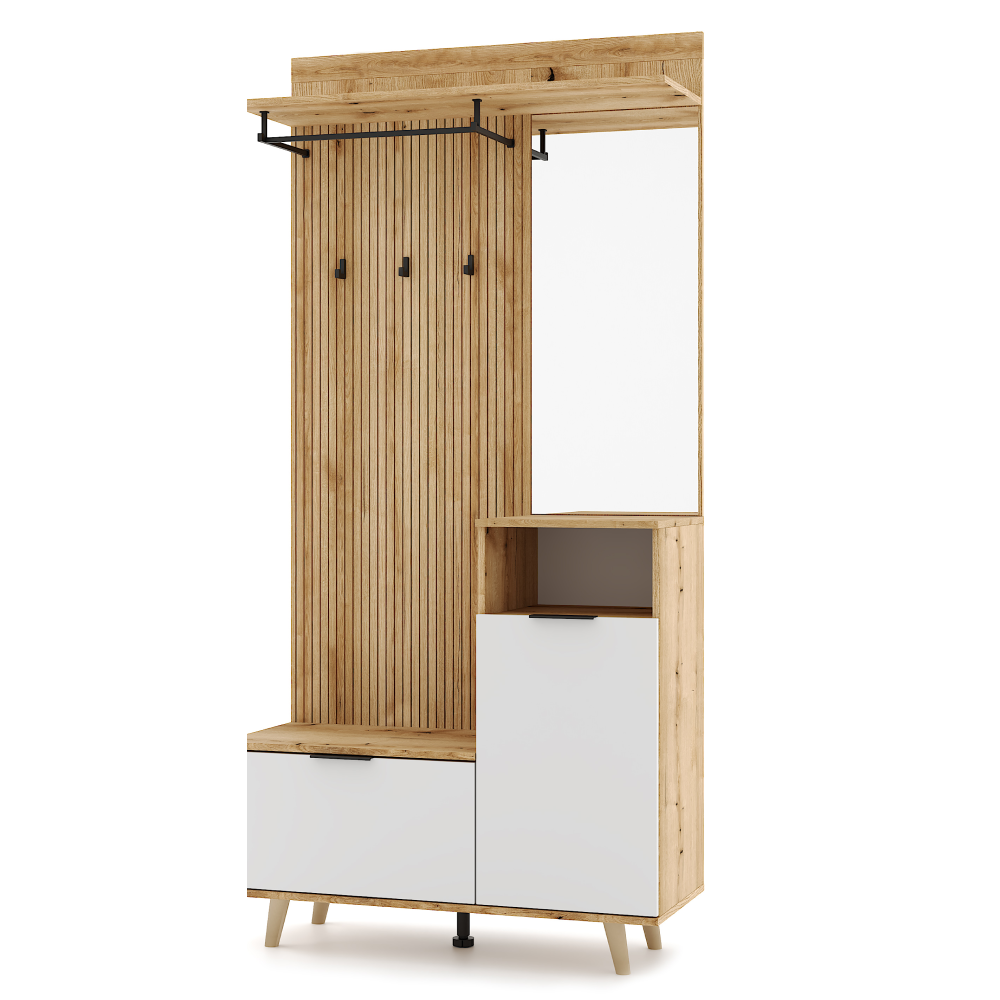 Předsíňová sestava, dub evoke/bílá, NODRI