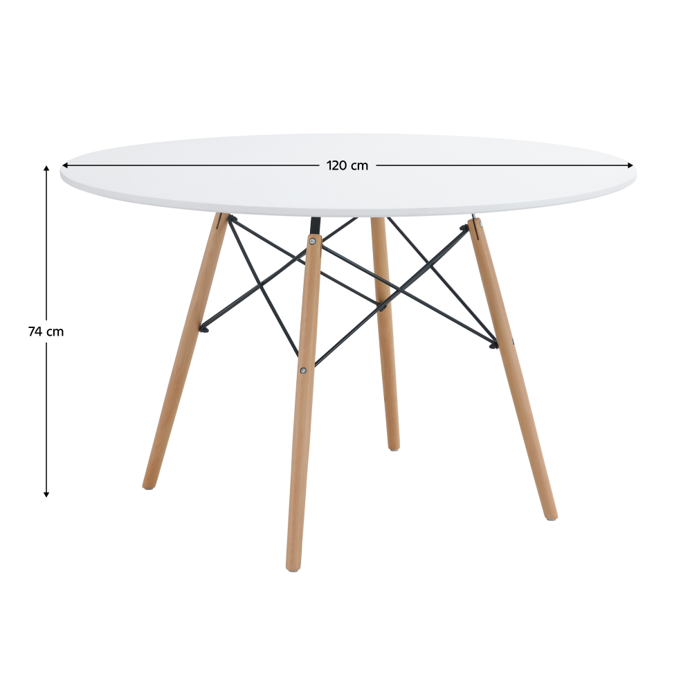 Jídelní stůl, bílá matná/buk, průměr 120 cm, DEMIN NEW