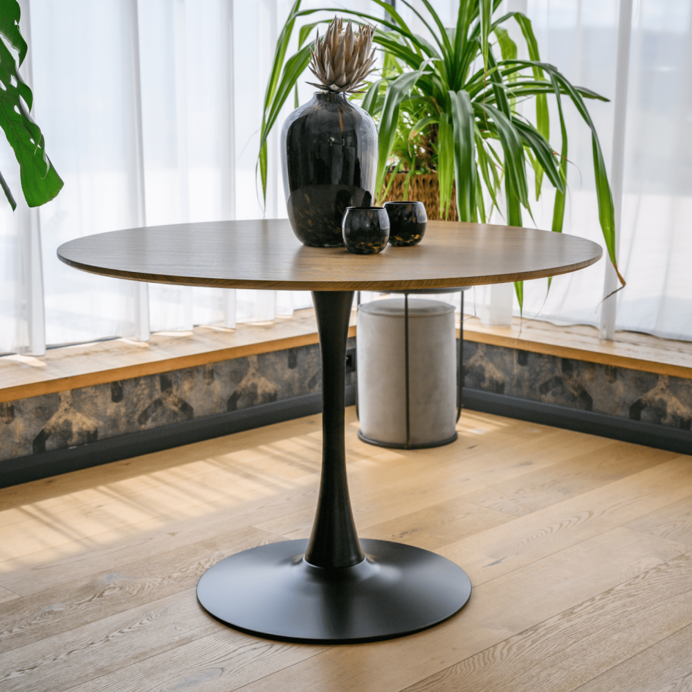 Jídelní stůl, kulatý, dub/černá, průměr 110 cm, REVENTON NEW