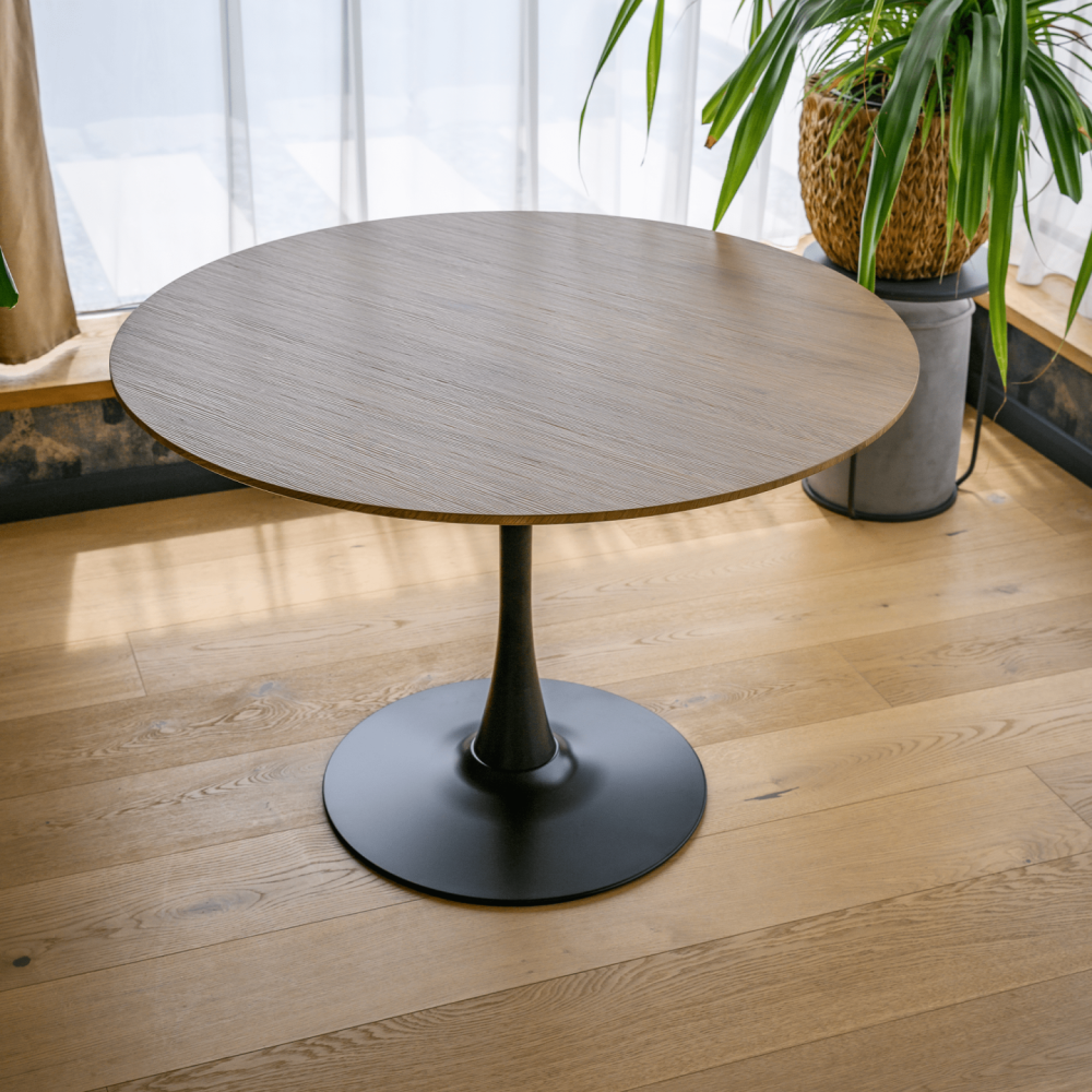 Jídelní stůl, kulatý, dub/černá, průměr 110 cm, REVENTON NEW