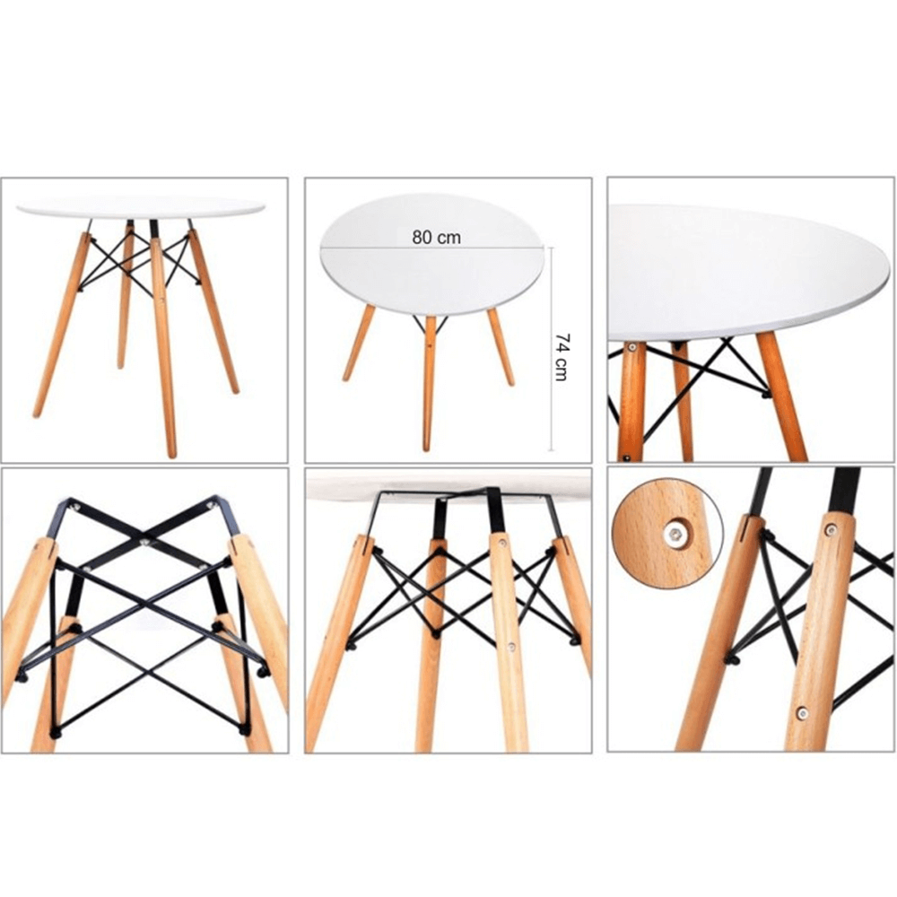 Jídelní stůl, bílá/buk, průměr 80 cm, GAMIN 2 NEW 80