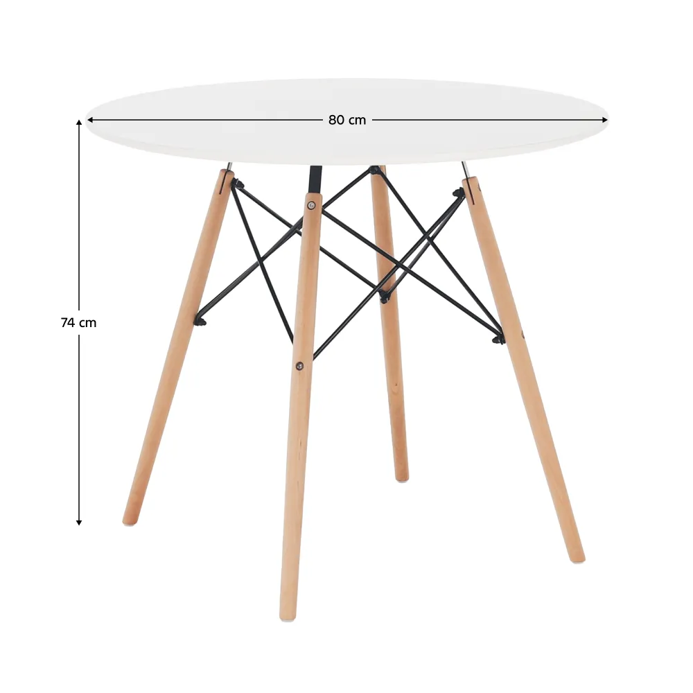 Jídelní stůl, bílá/buk, průměr 80 cm, GAMIN 2 NEW 80
