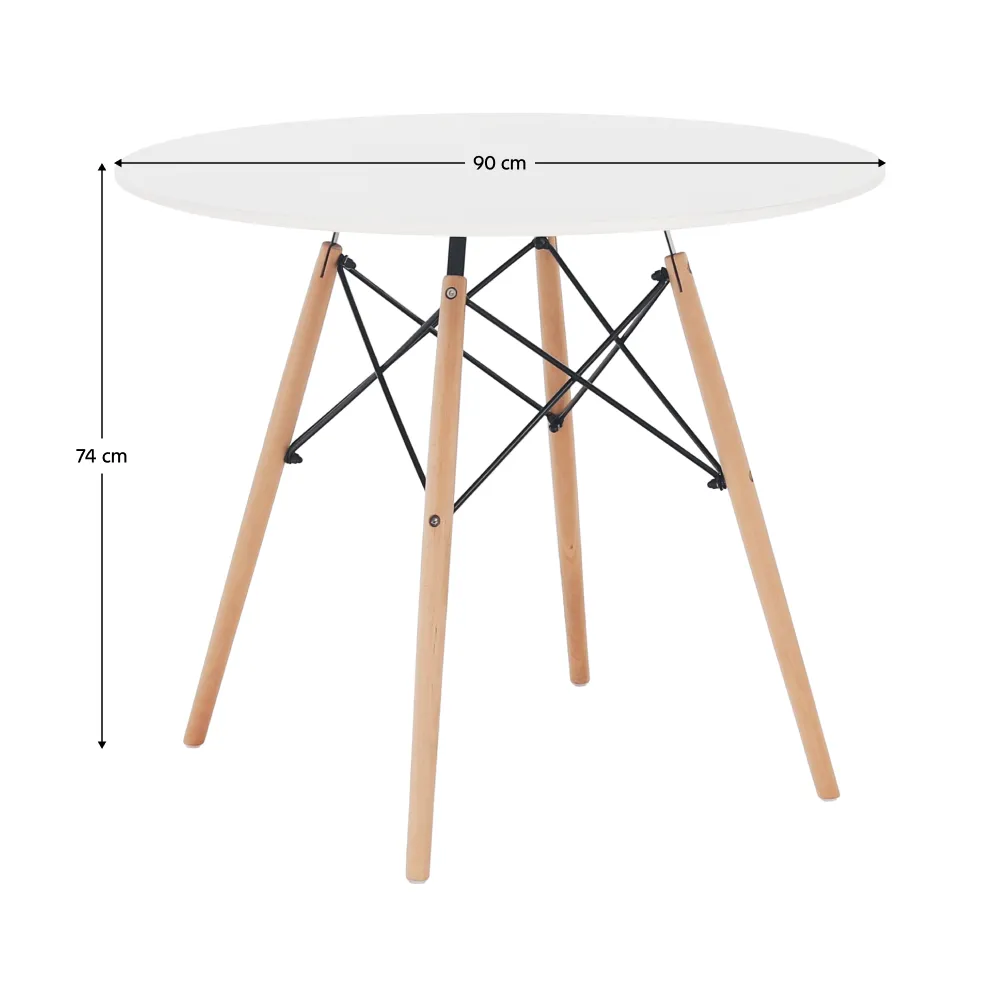 Jídelní stůl, bílá/buk, průměr 90 cm, GAMIN 2 NEW 90