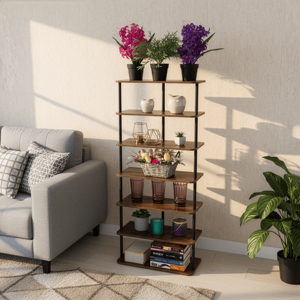 Víceúčelový regál, černá/rustikální dřevo, ETUDA TYP 2