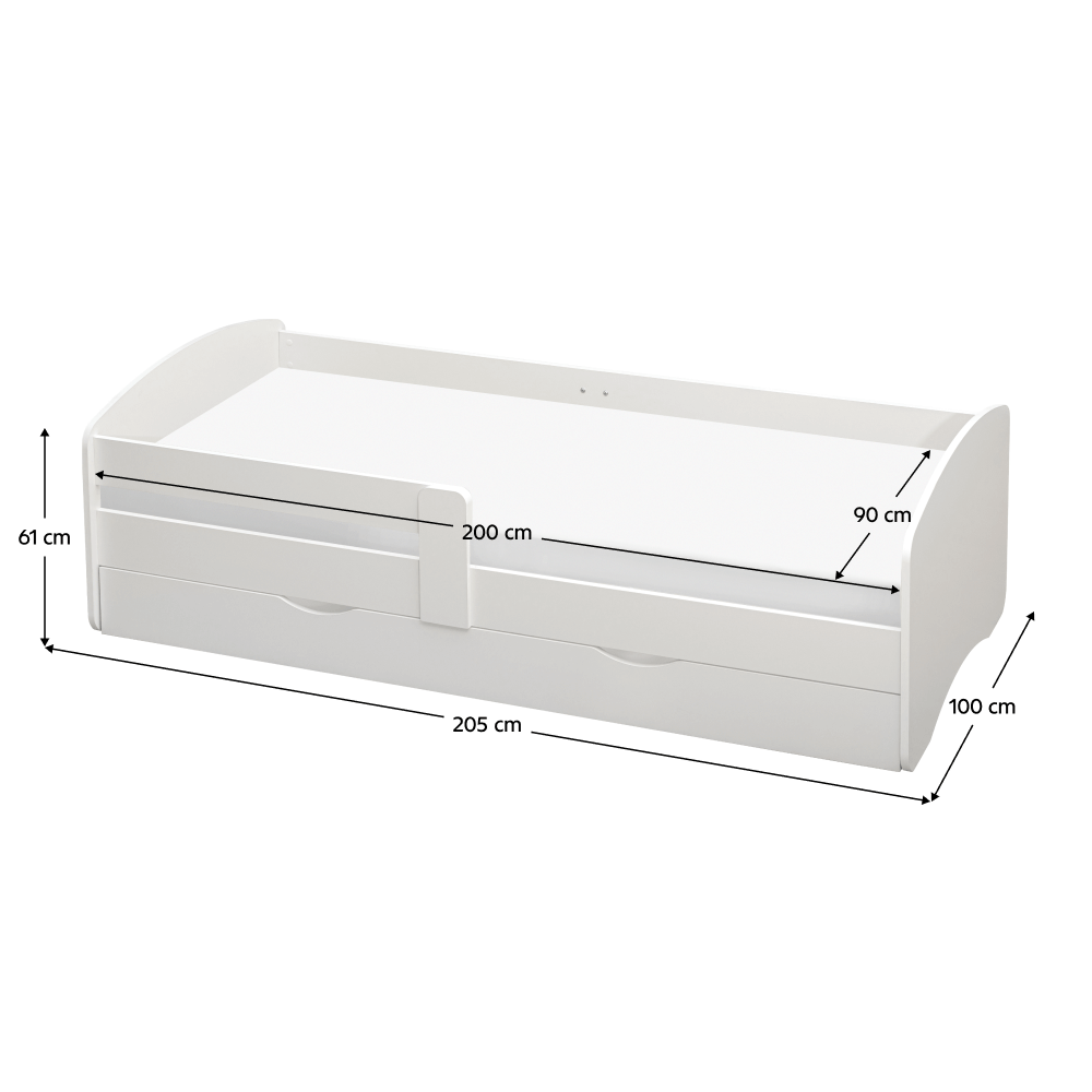 Postel s roštem a úložným prostorem 90x200, bílá, COCOLINO