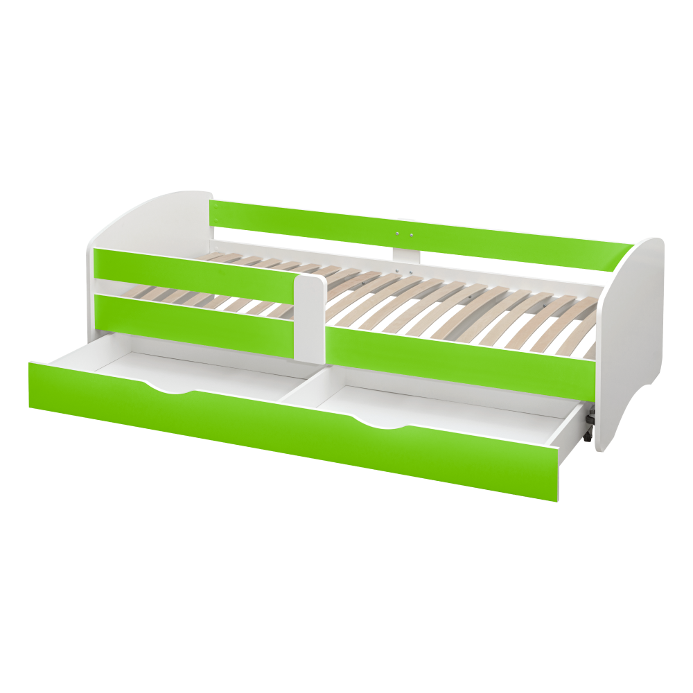 Postel s roštem a úložným prostorem 90x200, bílá/zelená, COCOLINO