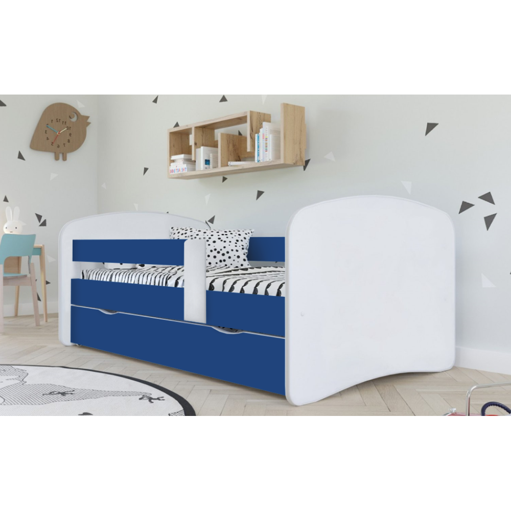 Postel s roštem a úložným prostorem 90x200, bílá/modrá, COCOLINO