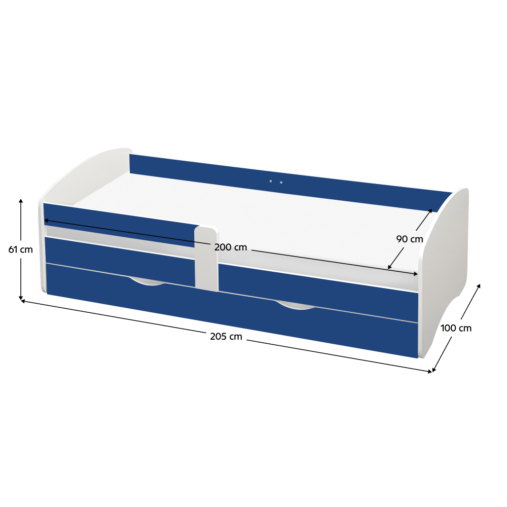 Postel s roštem a úložným prostorem 90x200, bílá/modrá, COCOLINO