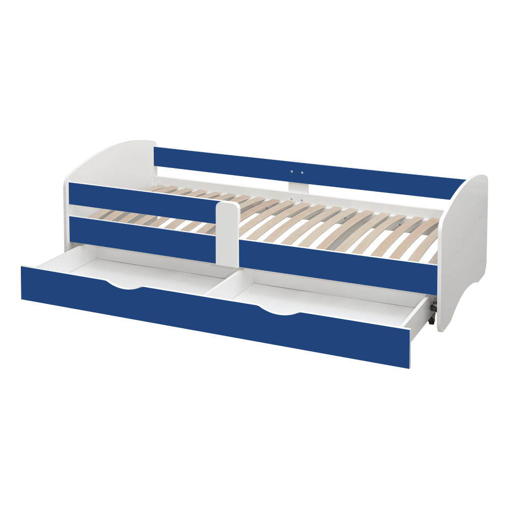 Postel s roštem a úložným prostorem 90x200, bílá/modrá, COCOLINO