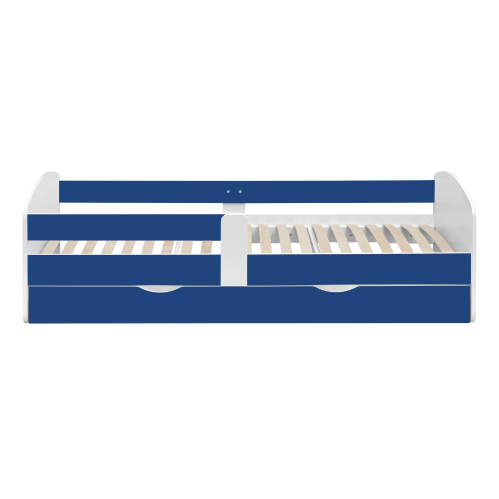 Postel s roštem a úložným prostorem 90x200, bílá/modrá, COCOLINO