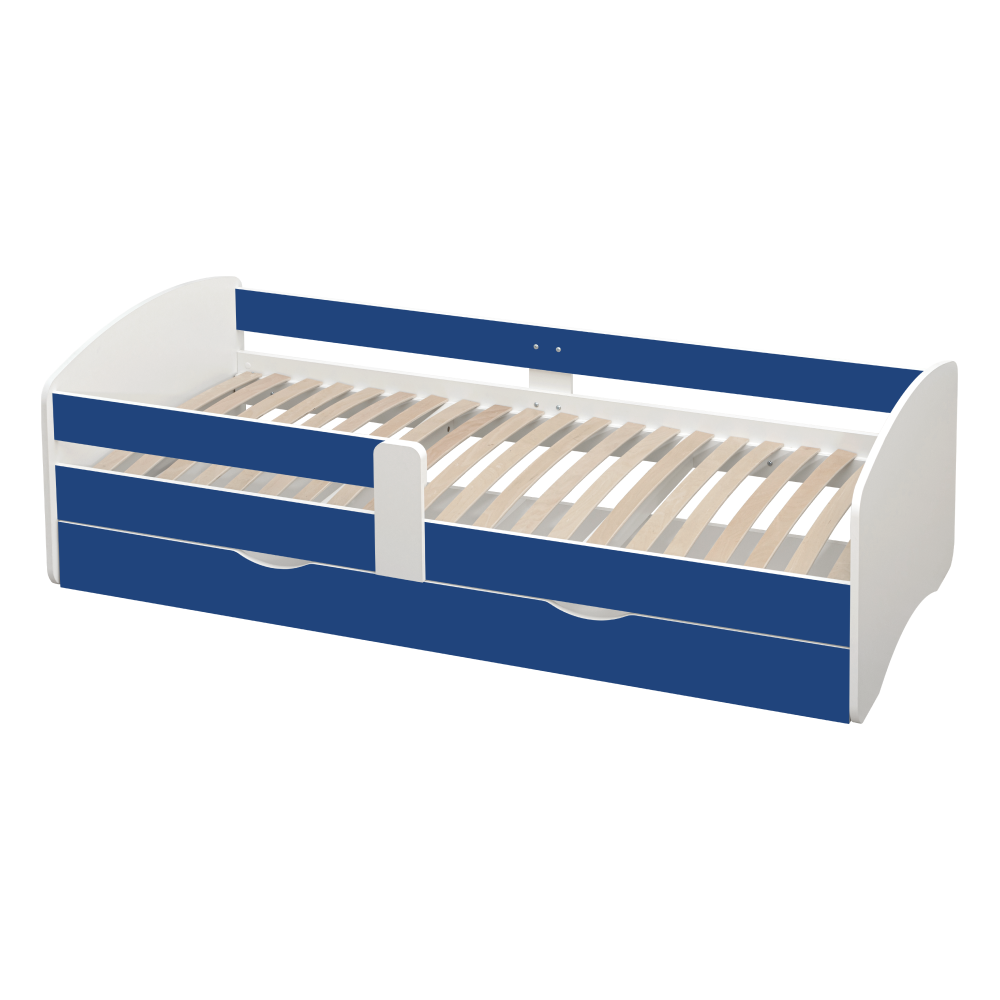 Postel s roštem a úložným prostorem 90x200, bílá/modrá, COCOLINO