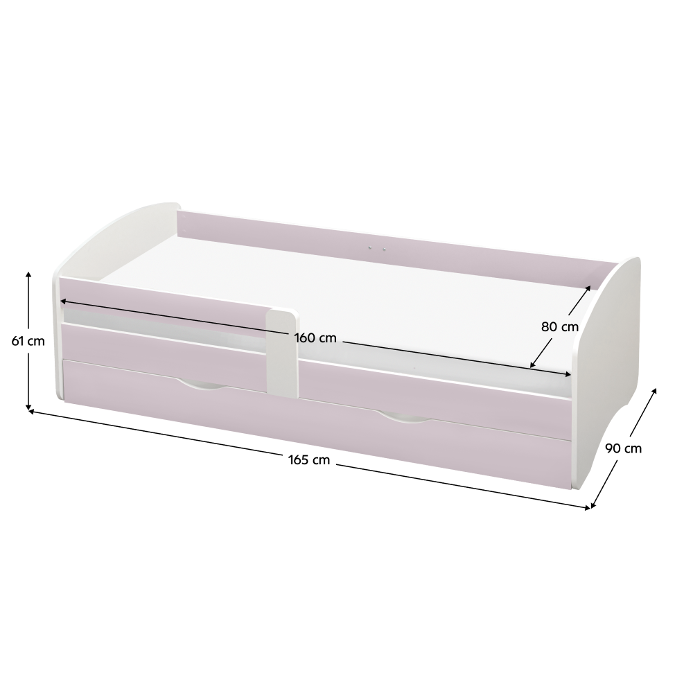 Postel s roštem a úložným prostorem 80x160, bílá/růžová, COCOLINO