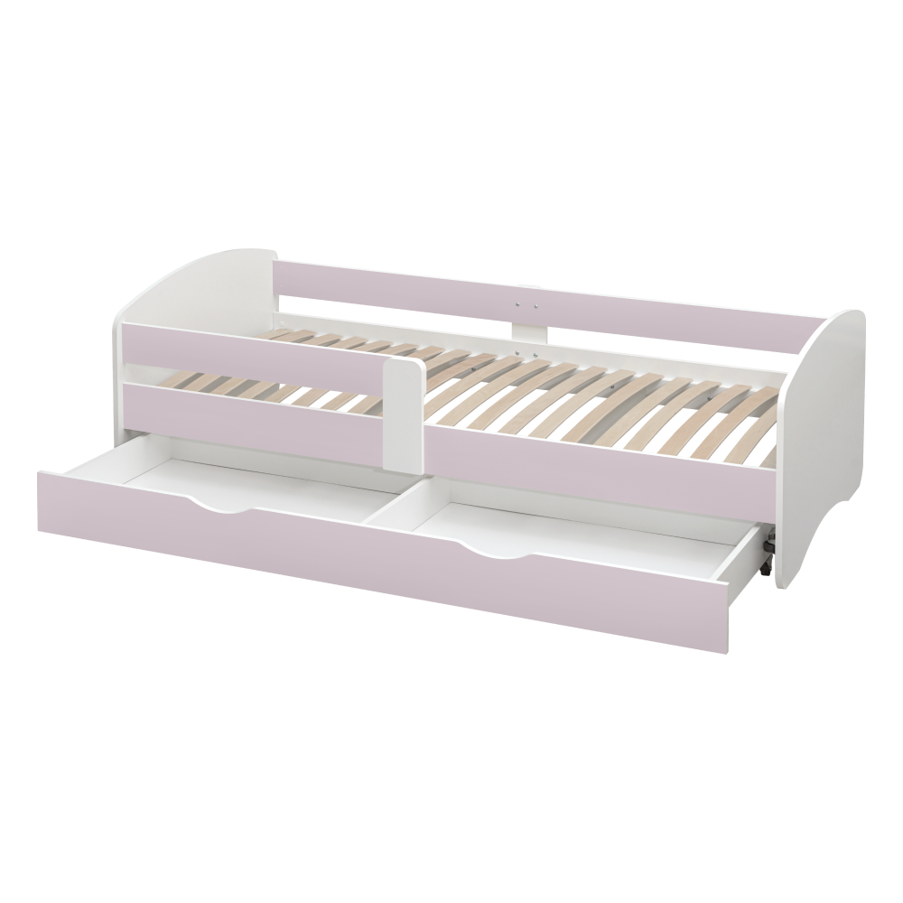 Postel s roštem a úložným prostorem 80x160, bílá/růžová, COCOLINO