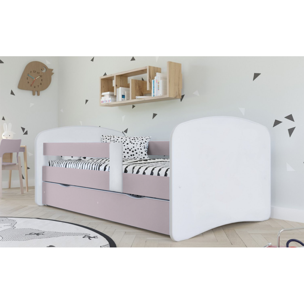 Postel s roštem a úložným prostorem 80x160, bílá/růžová, COCOLINO