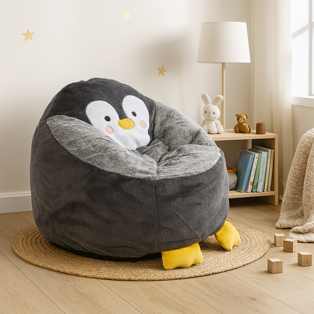 Sedací pytel tučňák, šedá, PINGO