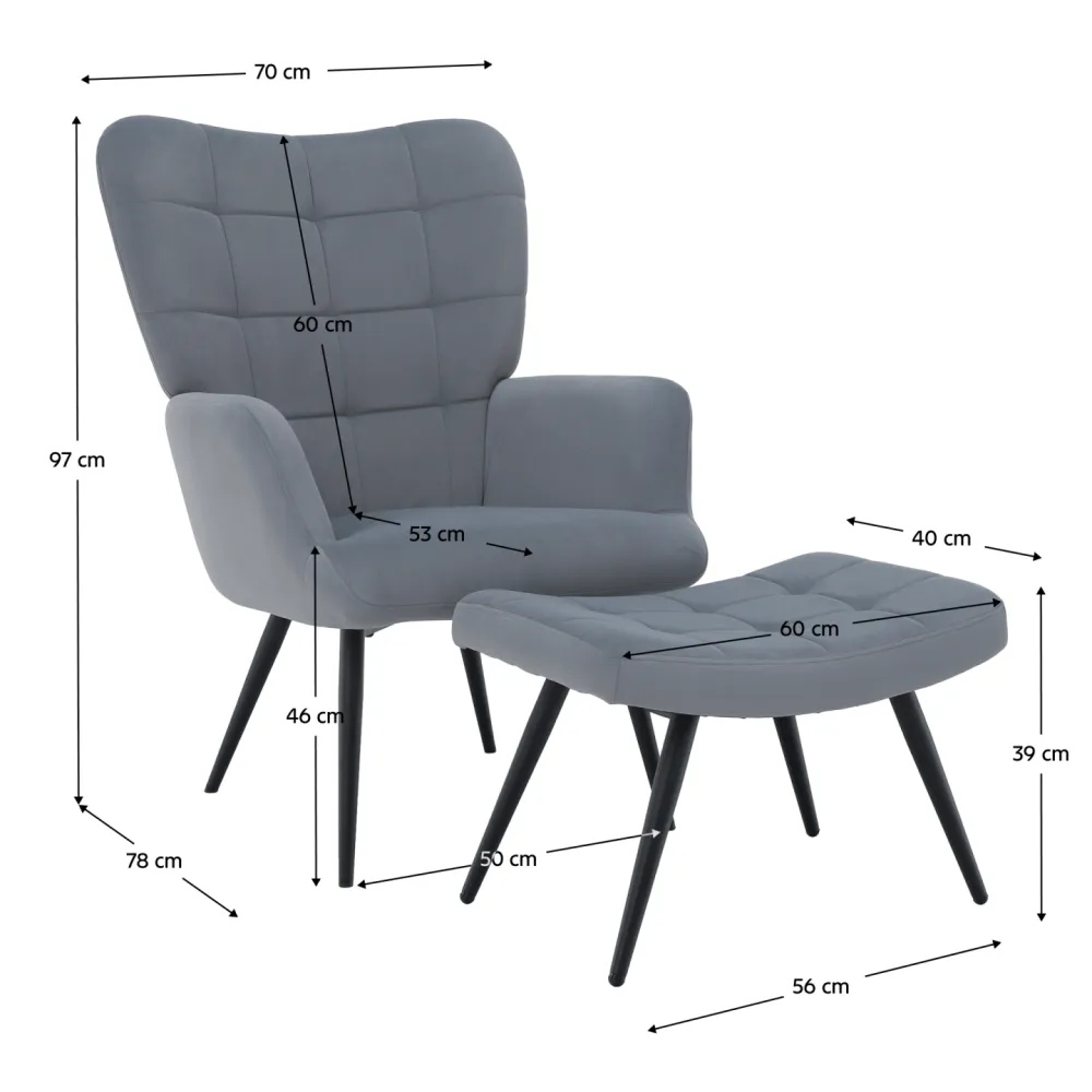 Křeslo s podnoží, šedá Velvet látka/černá, HABEN