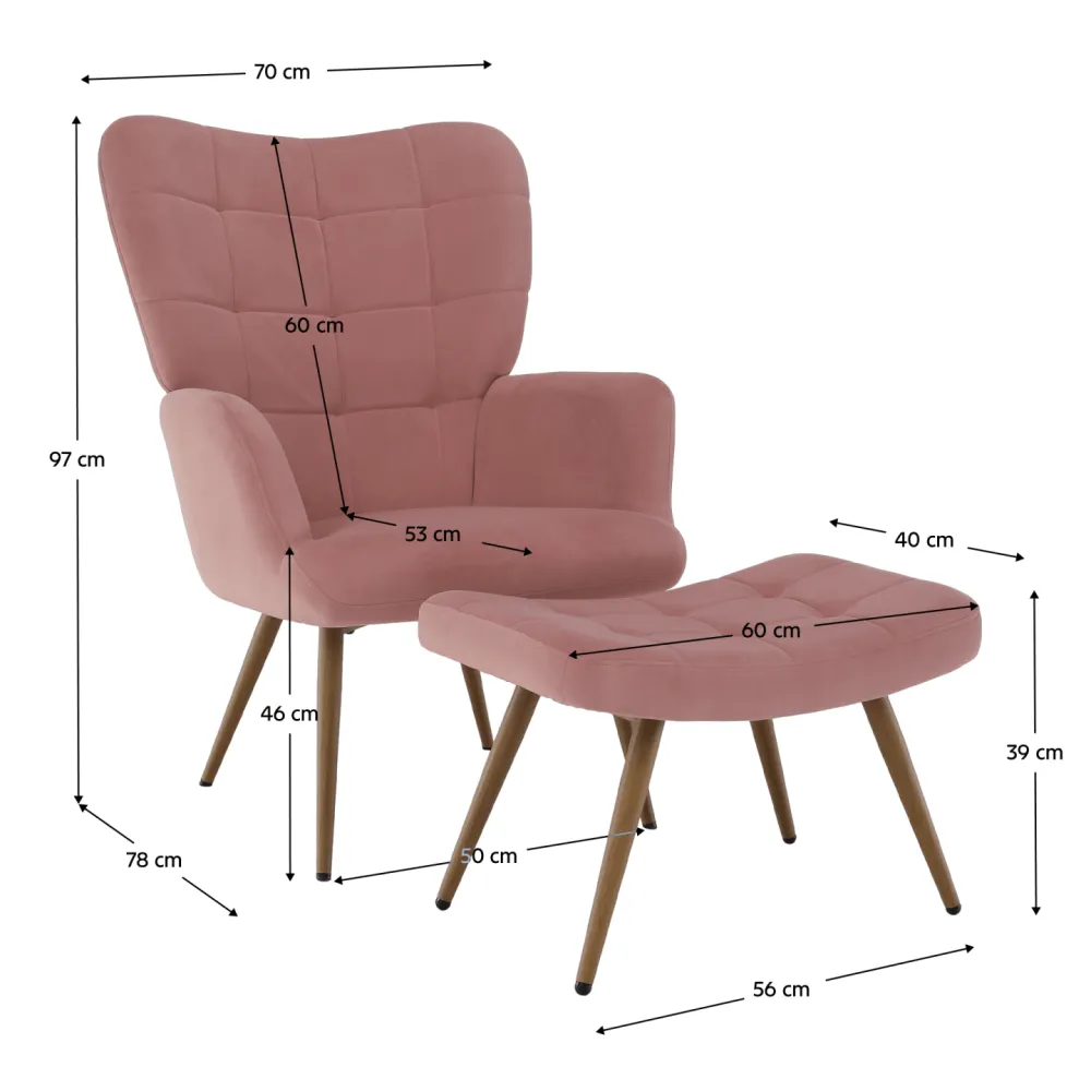 Křeslo s podnoží, růžová Velvet látka/dub, HABEN