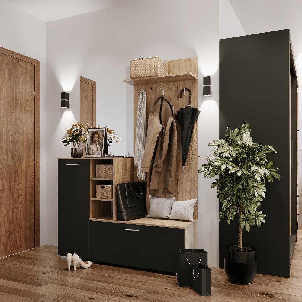 Předsíňová sestava, dub artisan/grafit, VETLANDA