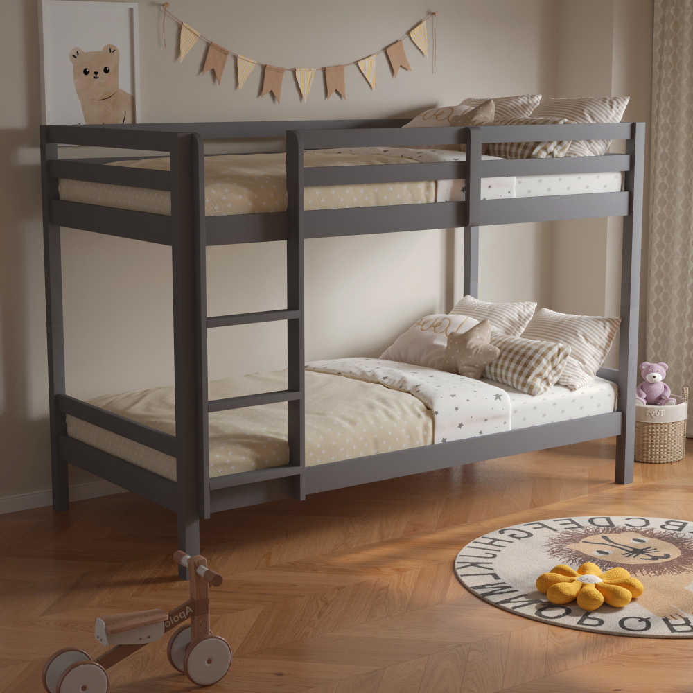 Patrová postel, 90x200, masivní dřevo, šedá, INEZA