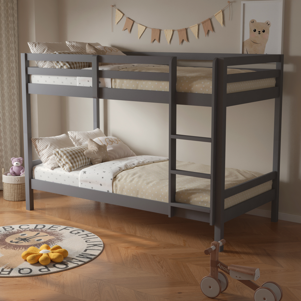 Patrová postel, 90x200, masivní dřevo, šedá, INEZA