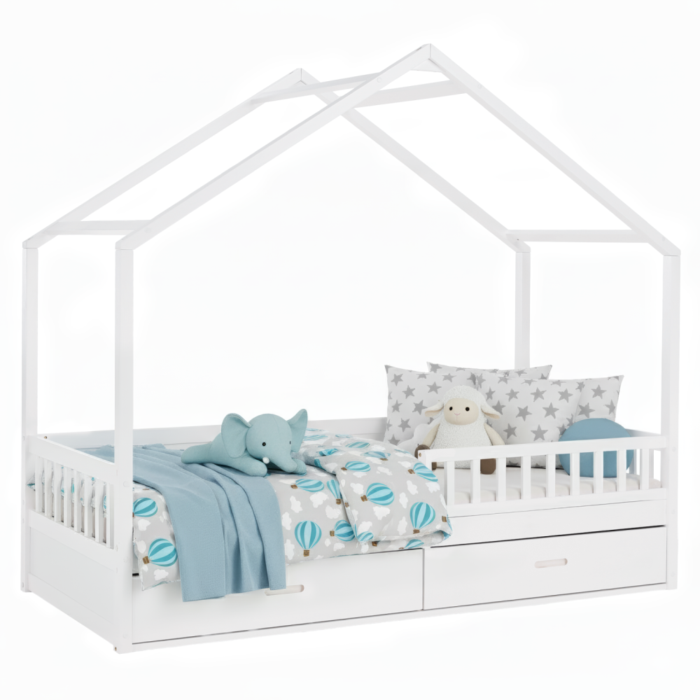 Montessori postel, 90x200, bílá, masiv, BIANKA