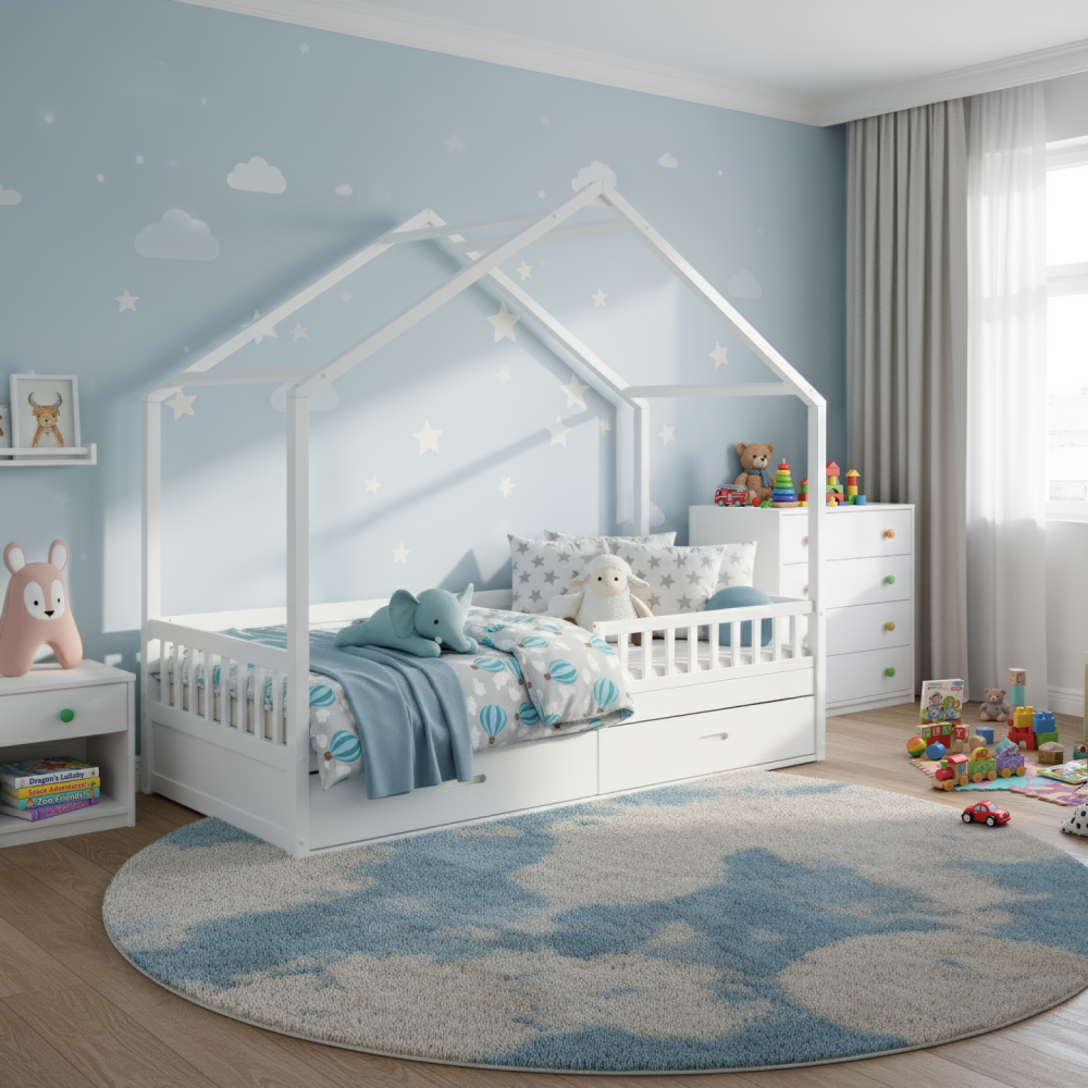 Montessori postel, 90x200, bílá, masiv, BIANKA