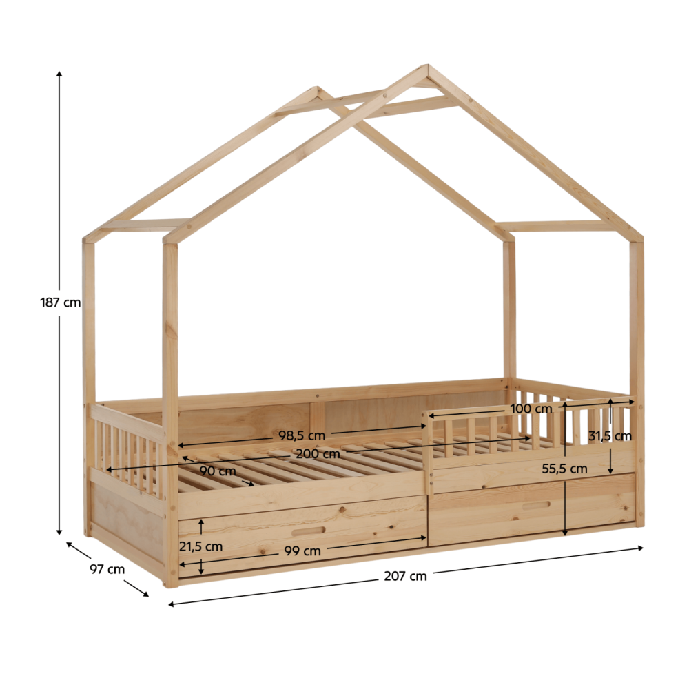 Montessori postel, 90x200, přírodní, masiv, BIANKA