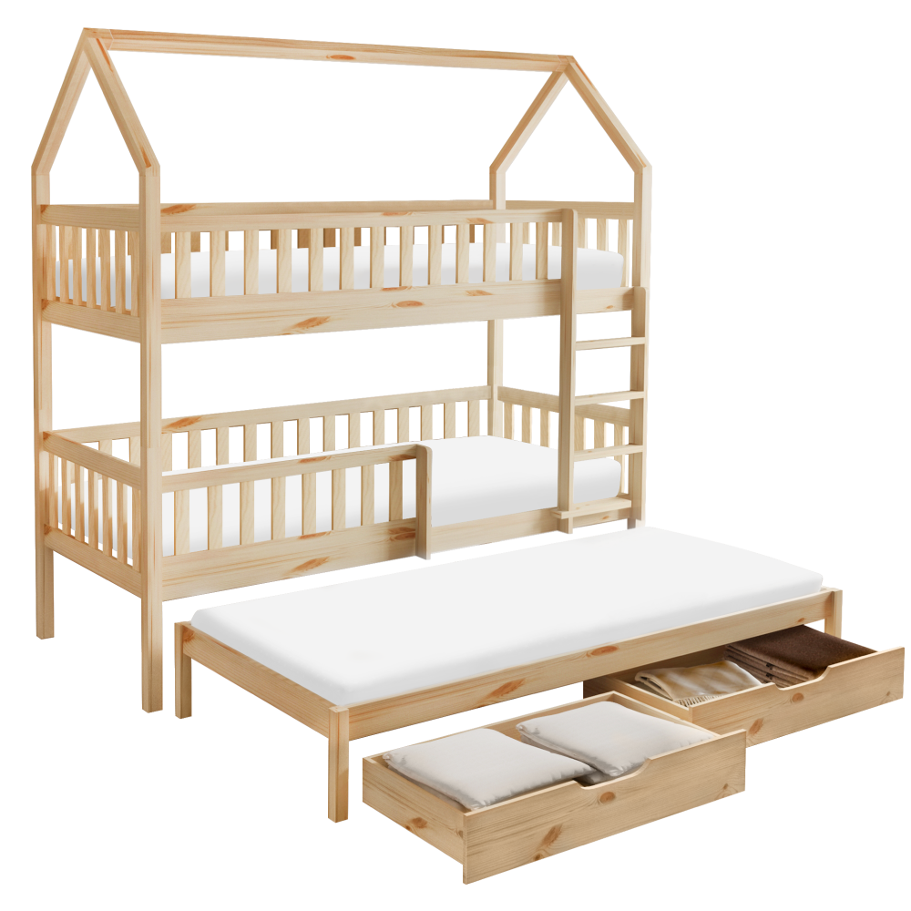 Montessori patrová postel s přistýlkou, přírodní, VENITA TYP 1
