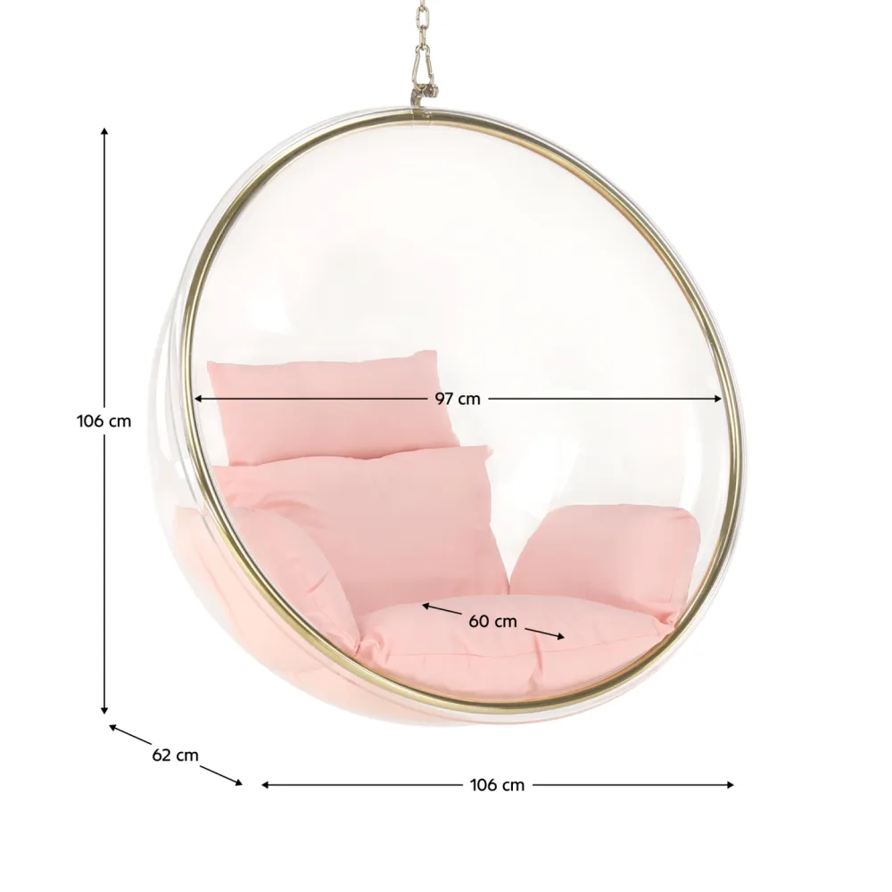 Závěsné křeslo, transparentní/zlatá/růžová, BUBBLE NEW TYP 1